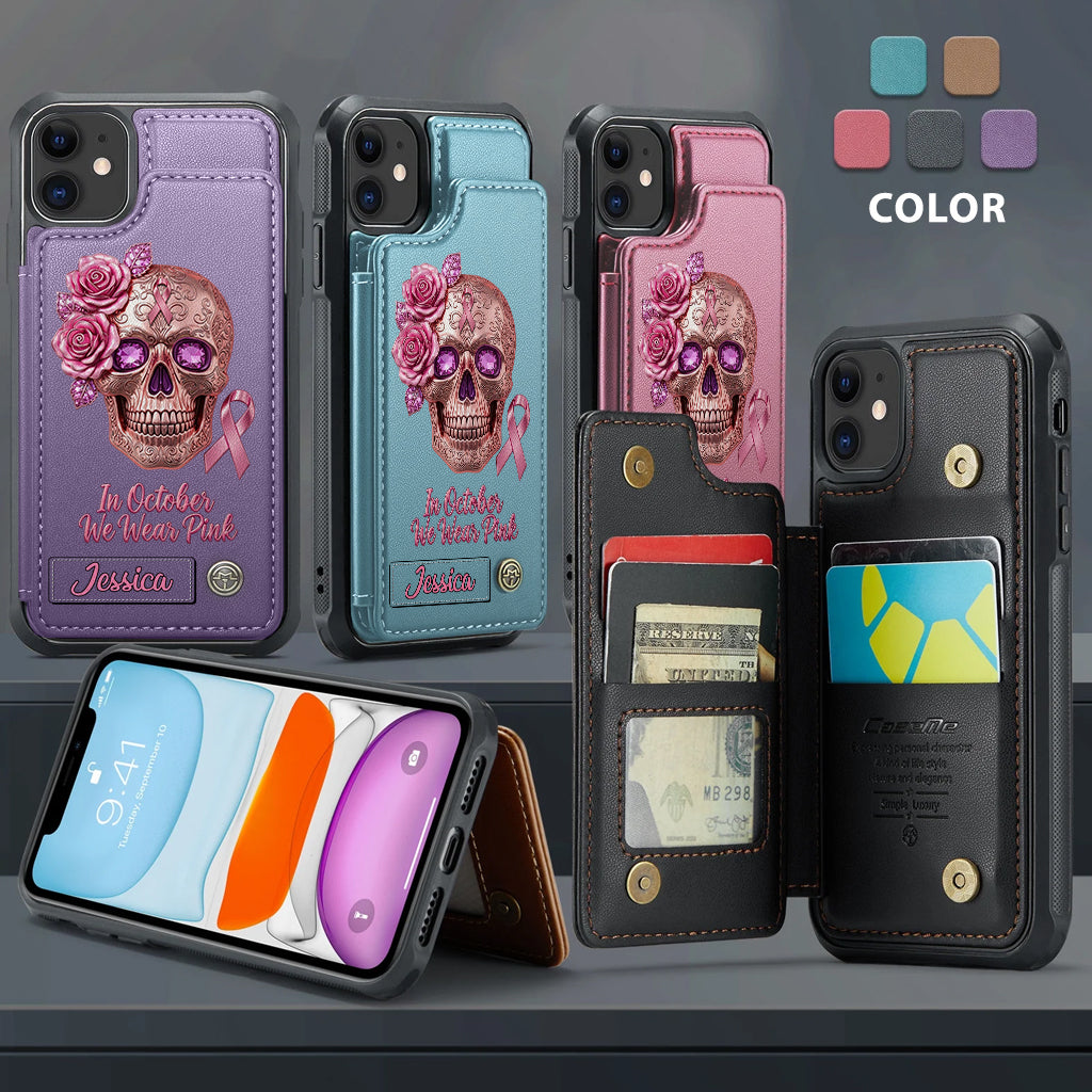 Skull And Ribbon - Personalized Breast Cancer Awareness Wallet Phone Case