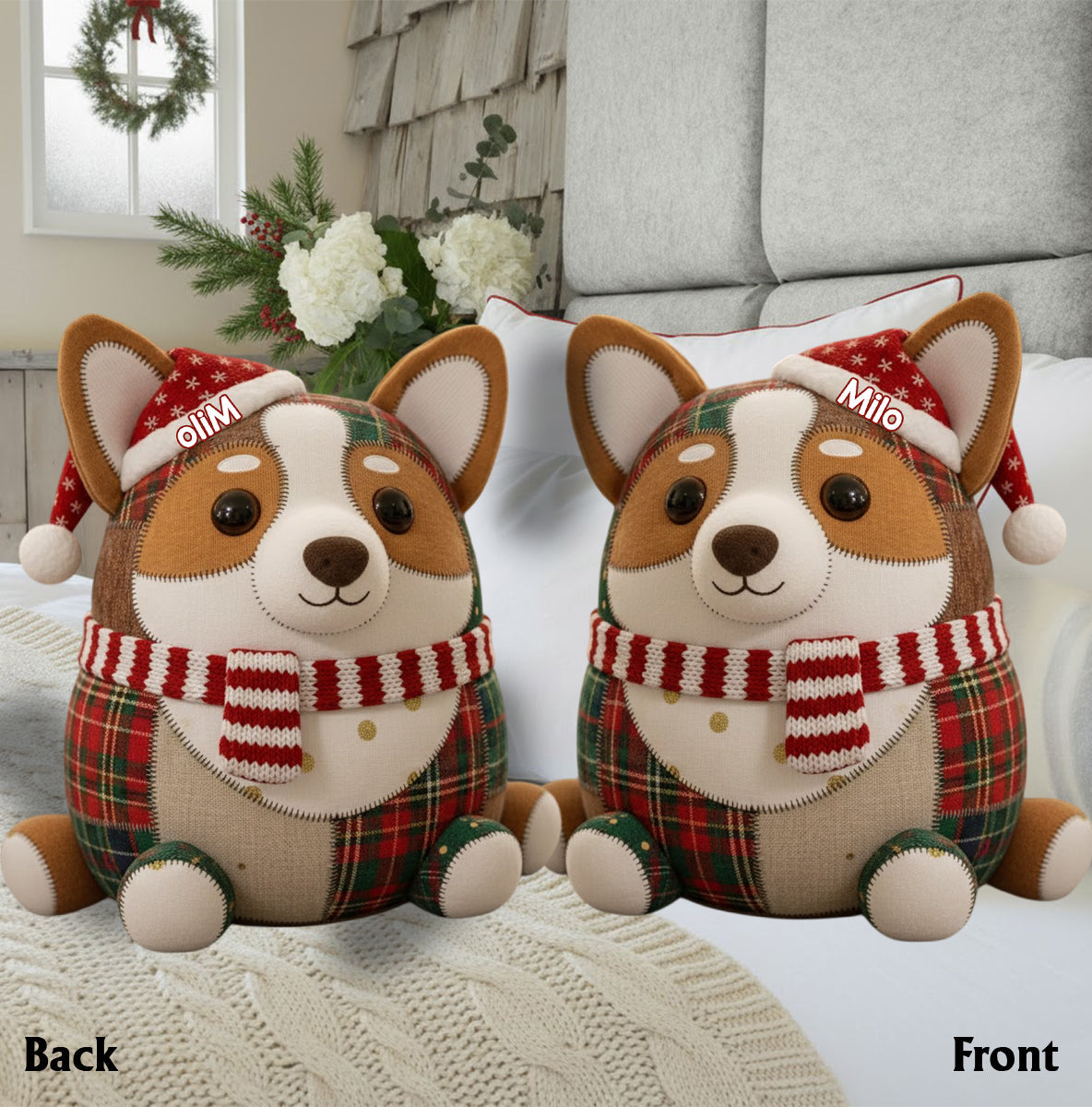 Pet Christmas Quilt - Personalized Dog Faux Fur Shaped Pillow
