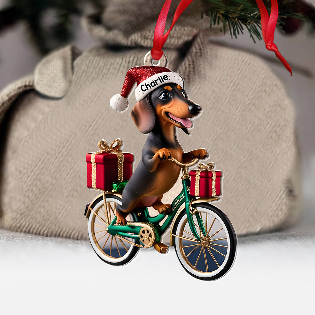 Dog Riding Bicycle - Personalized Dog Transparent Ornament