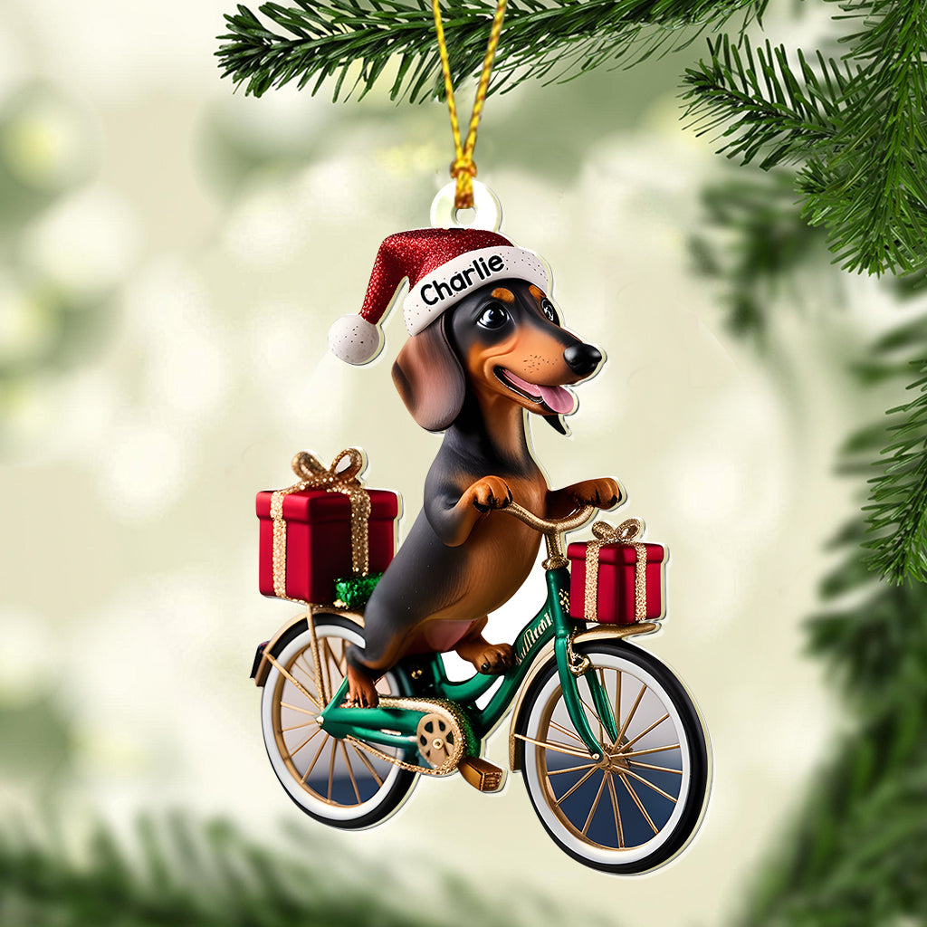 Dog Riding Bicycle - Personalized Dog Transparent Ornament