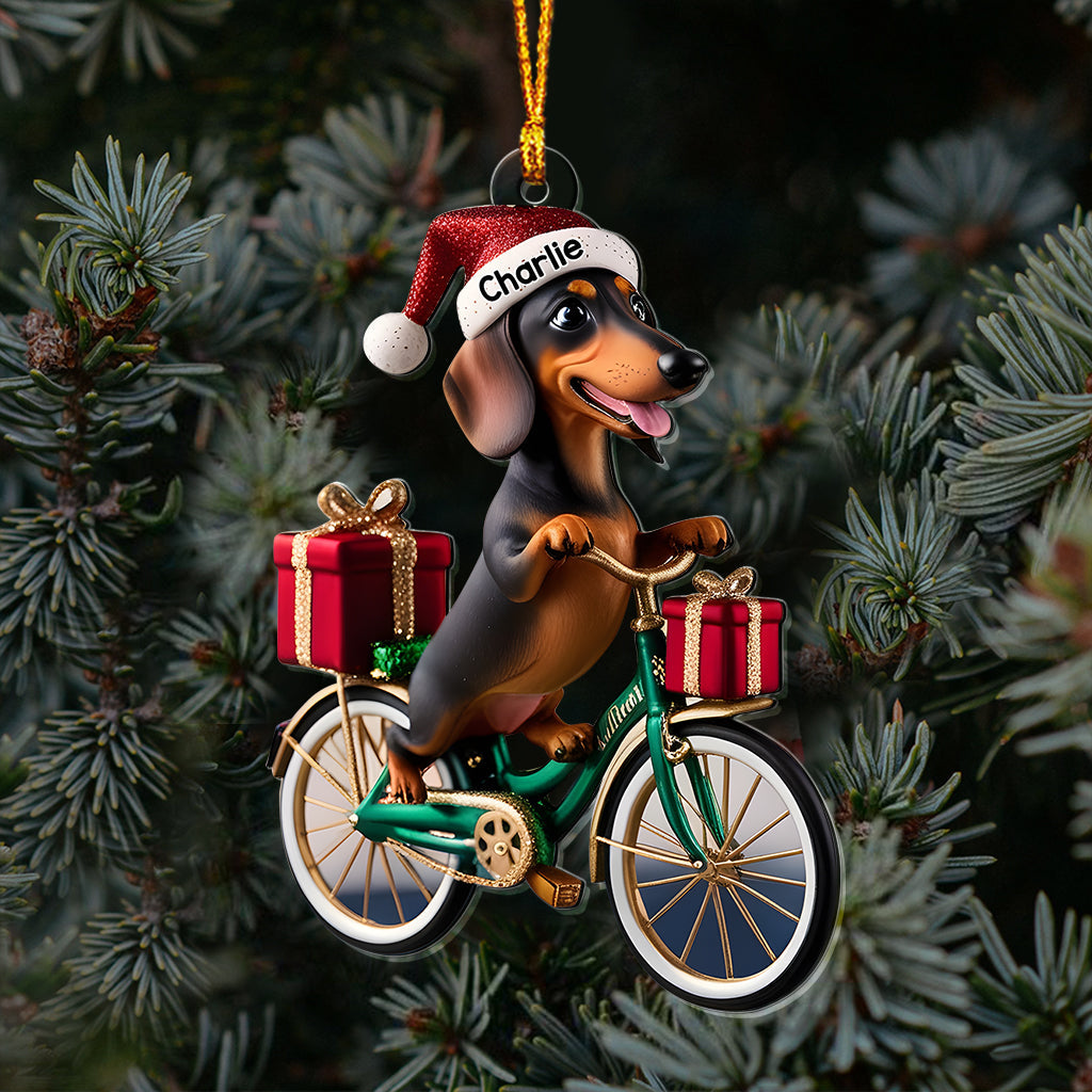 Dog Riding Bicycle - Personalized Dog Transparent Ornament