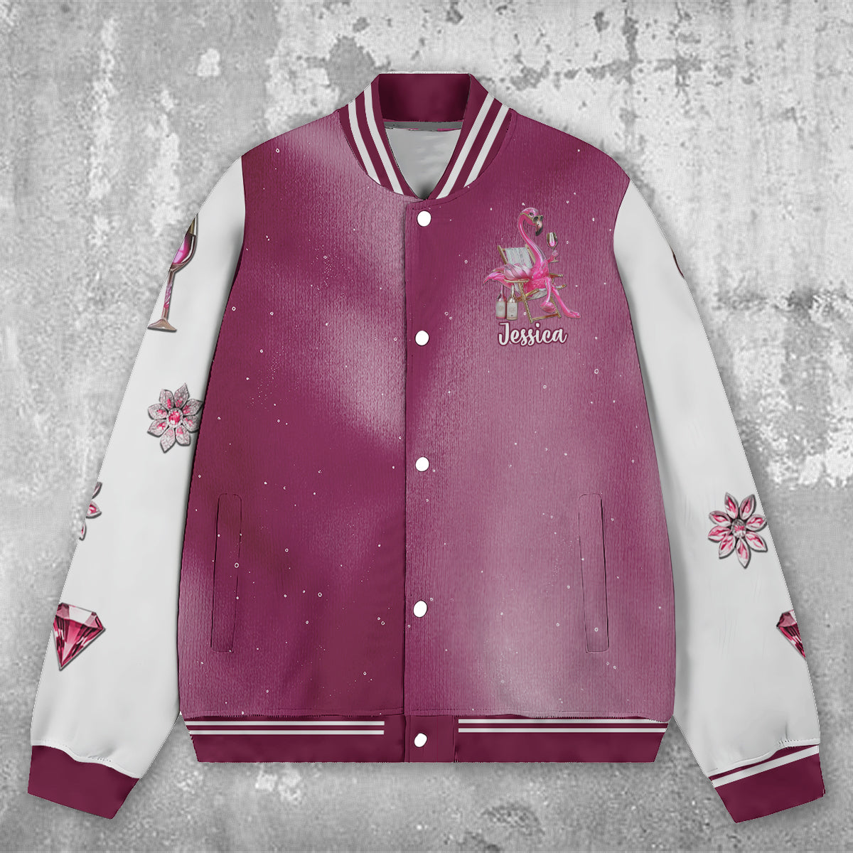 Be A Flamingo In A Flock of Pigeons - Personalized Flamingo Varsity Jacket