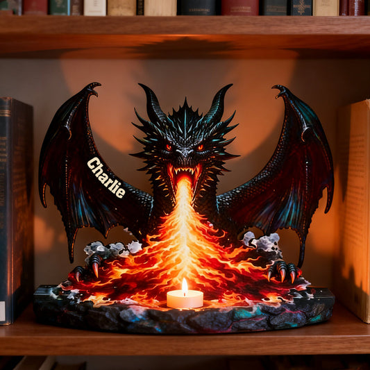 Majestic Book Nook - Personalized Dragon Candle Holder Sign
