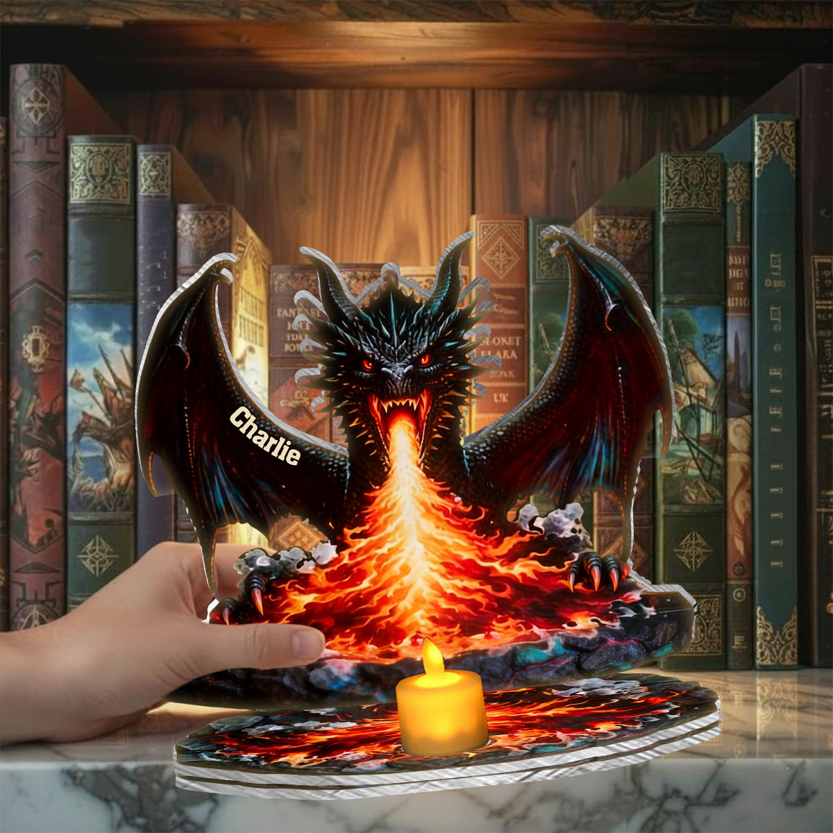Majestic Book Nook - Personalized Dragon Candle Holder Sign