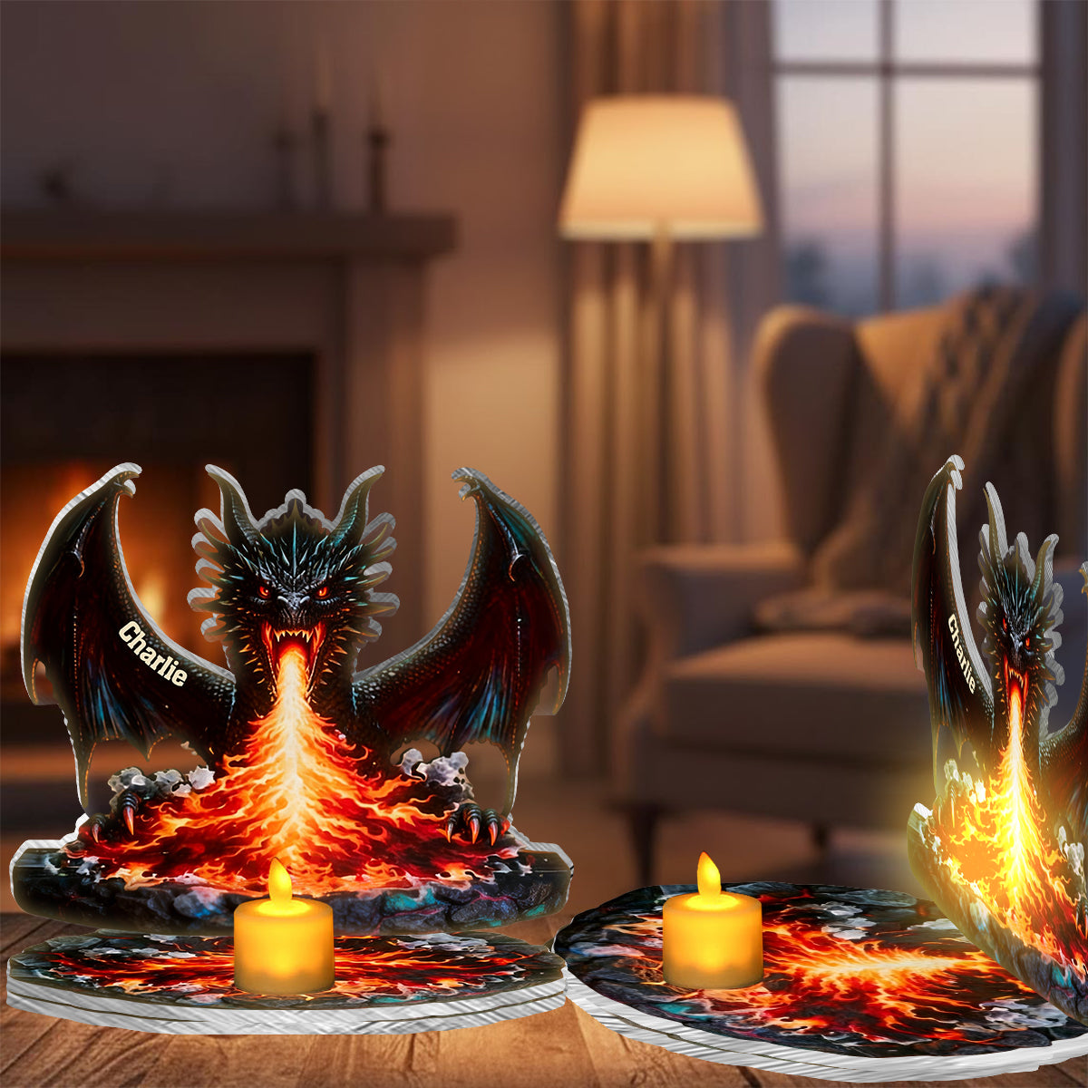 Majestic Book Nook - Personalized Dragon Candle Holder Sign