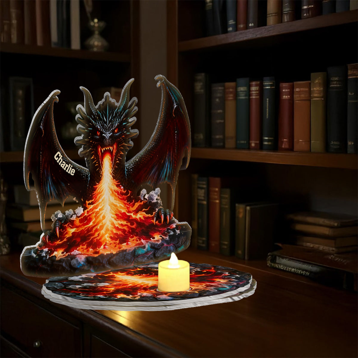 Majestic Book Nook - Personalized Dragon Candle Holder Sign
