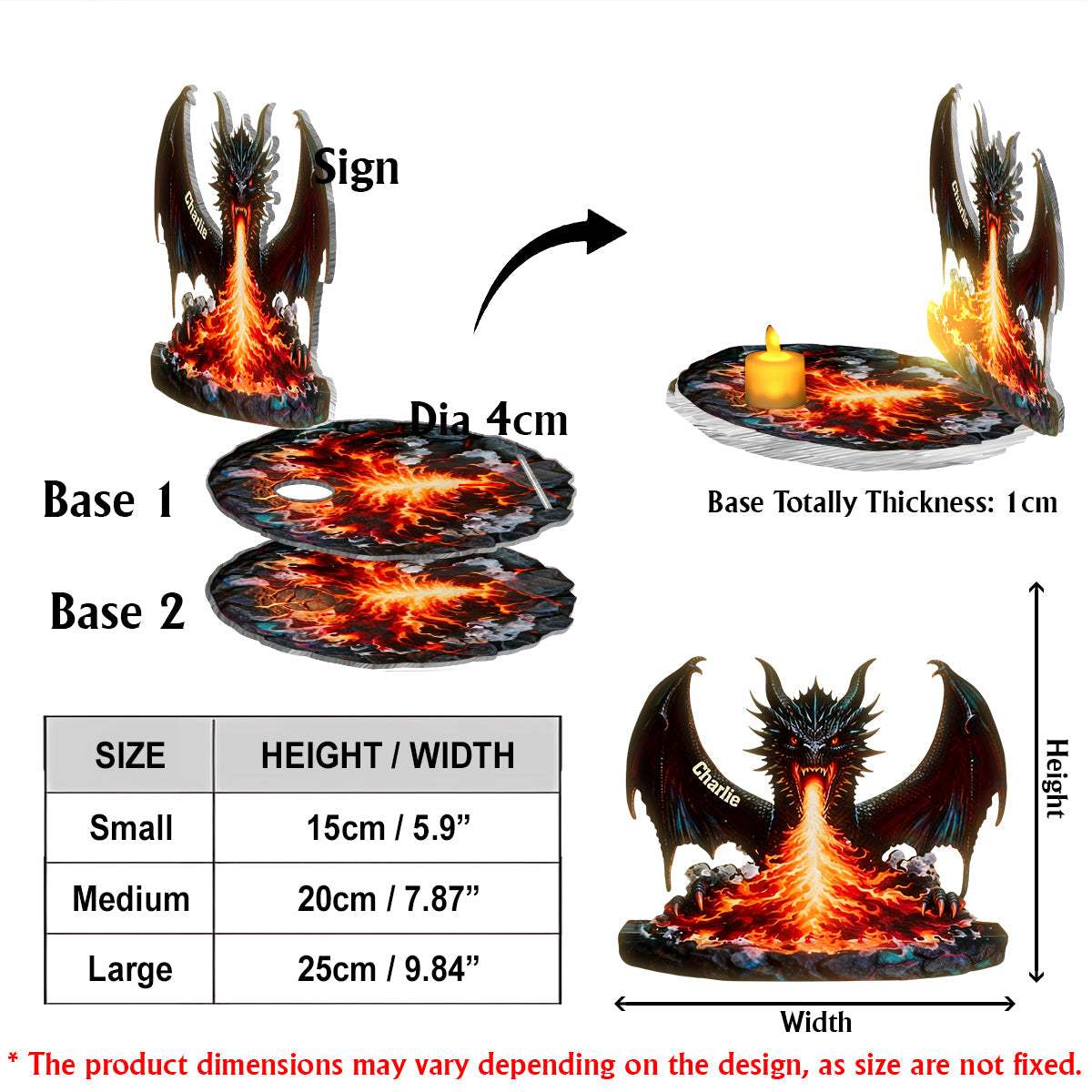 Majestic Book Nook - Personalized Dragon Candle Holder Sign