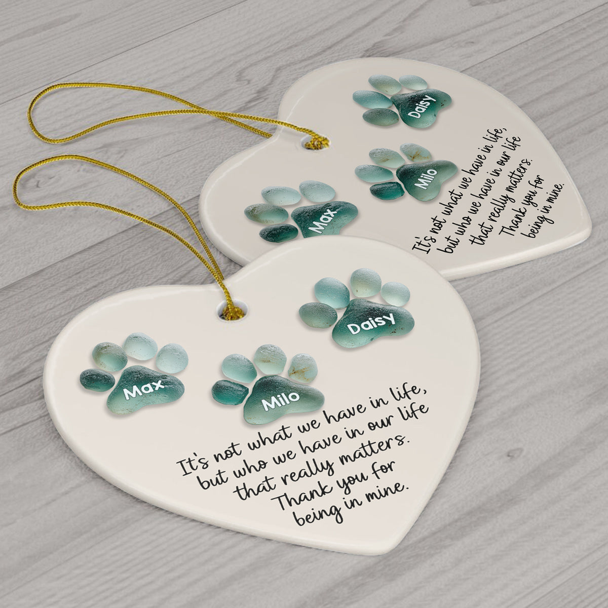 It's Not What We Have In Life Paws Aqua Green - Personalized Dog Ceramic Heart Ornament