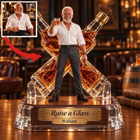 Personalized Whiskey Acrylic Plaque - Custom Photo Crossed-Bottle Sculpture