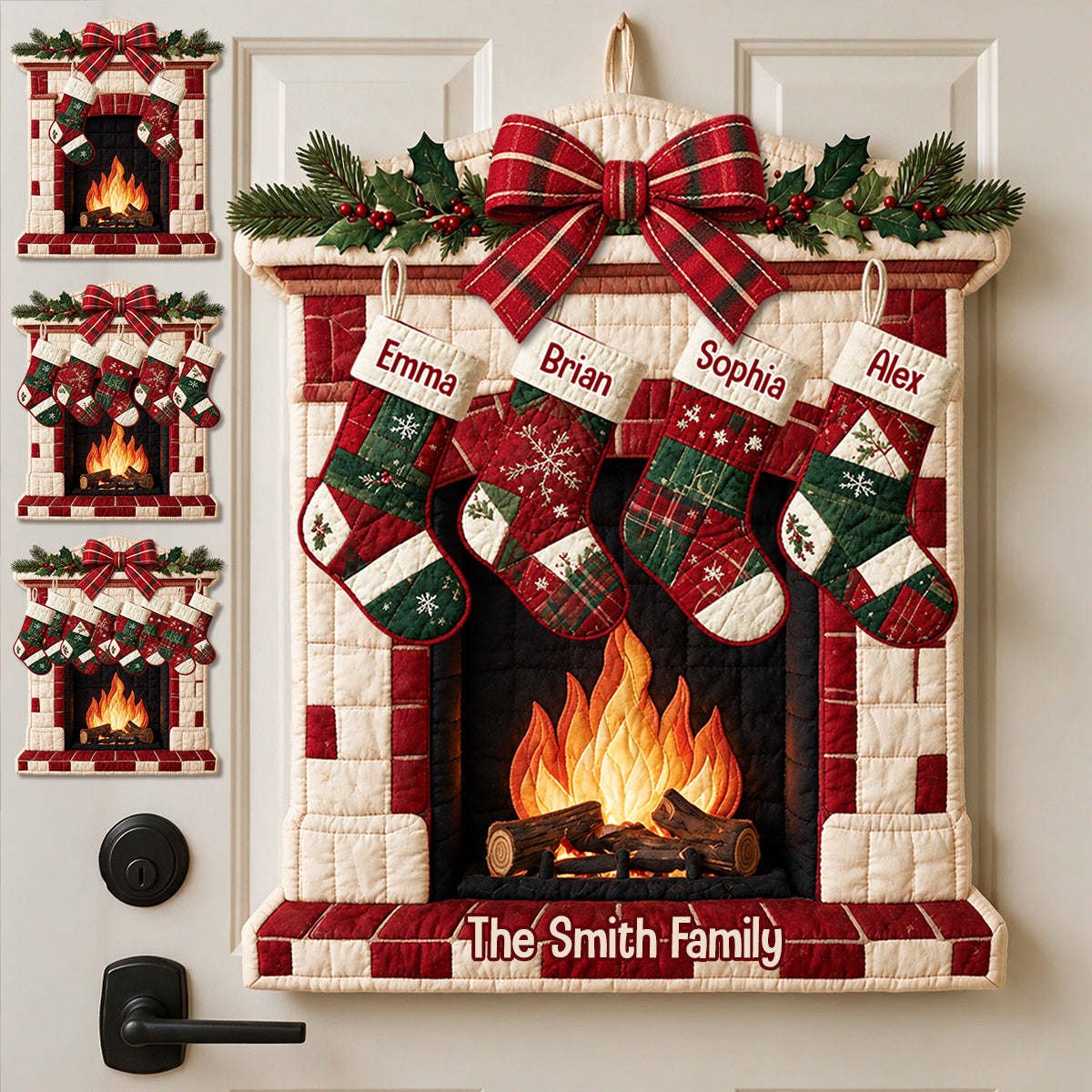 Merry Christmas - Personalized Family Quilted Door Hanger