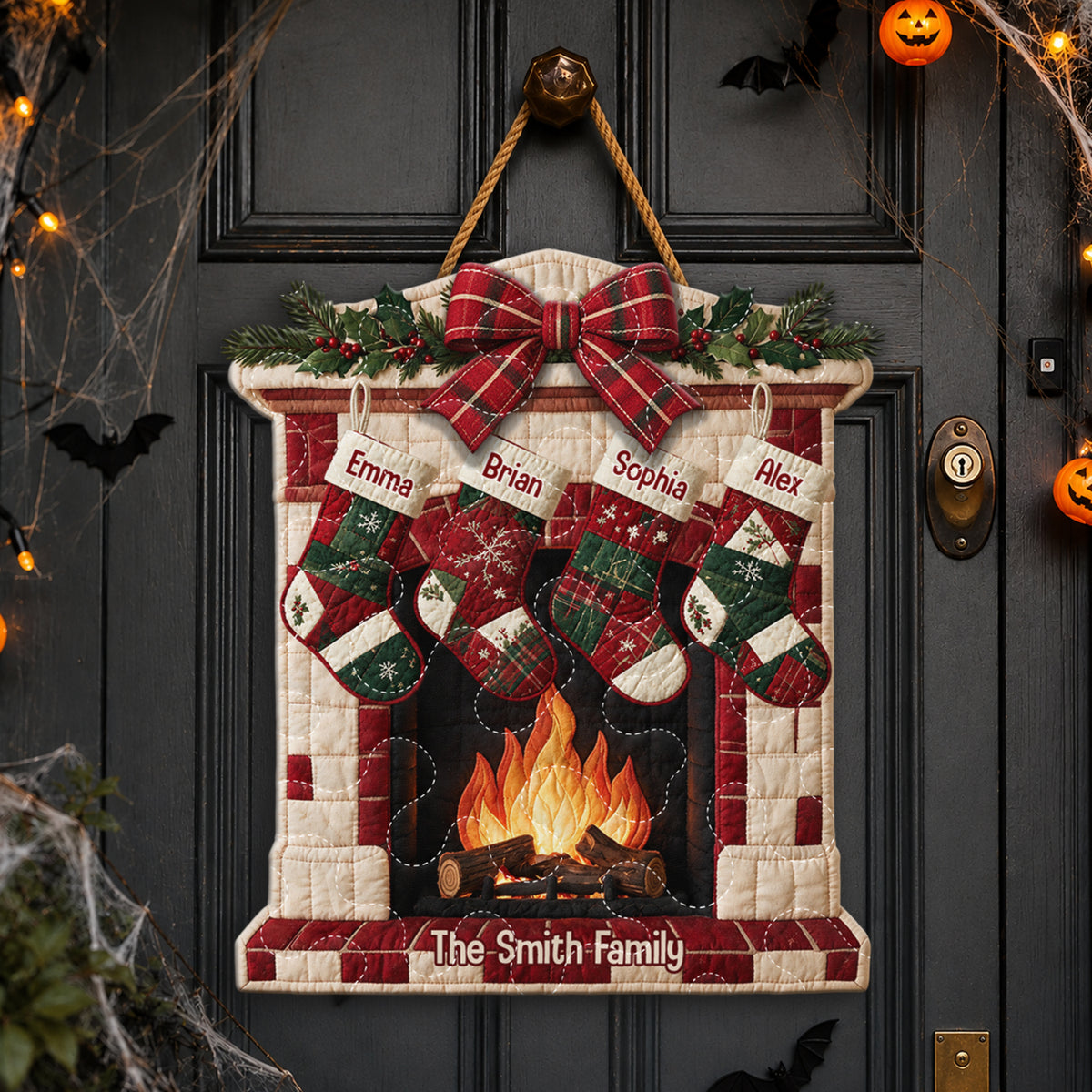 Merry Christmas - Personalized Family Quilted Door Hanger