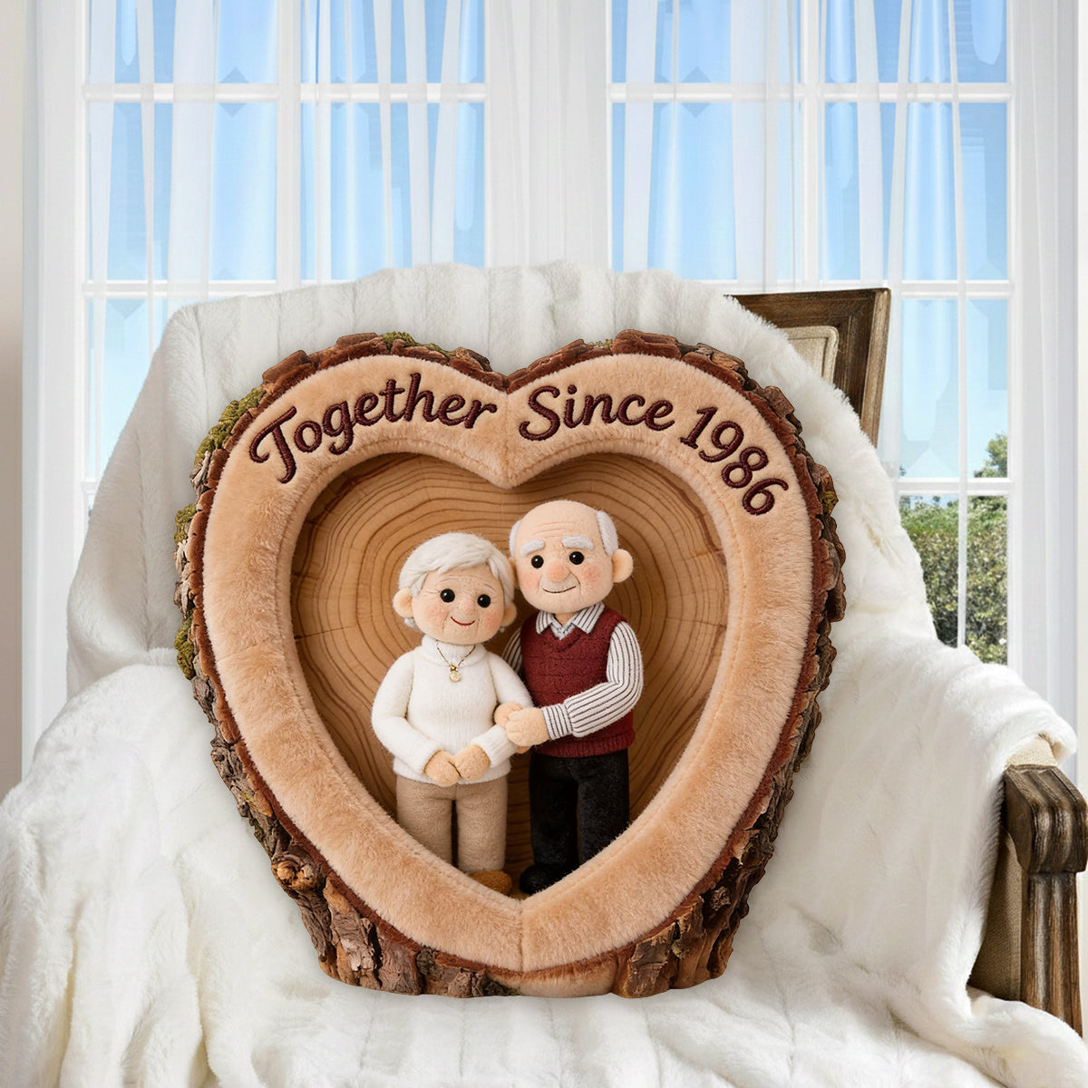 Heart Tree Hollow - Personalized Couple Premium Faux Fur Pillow
