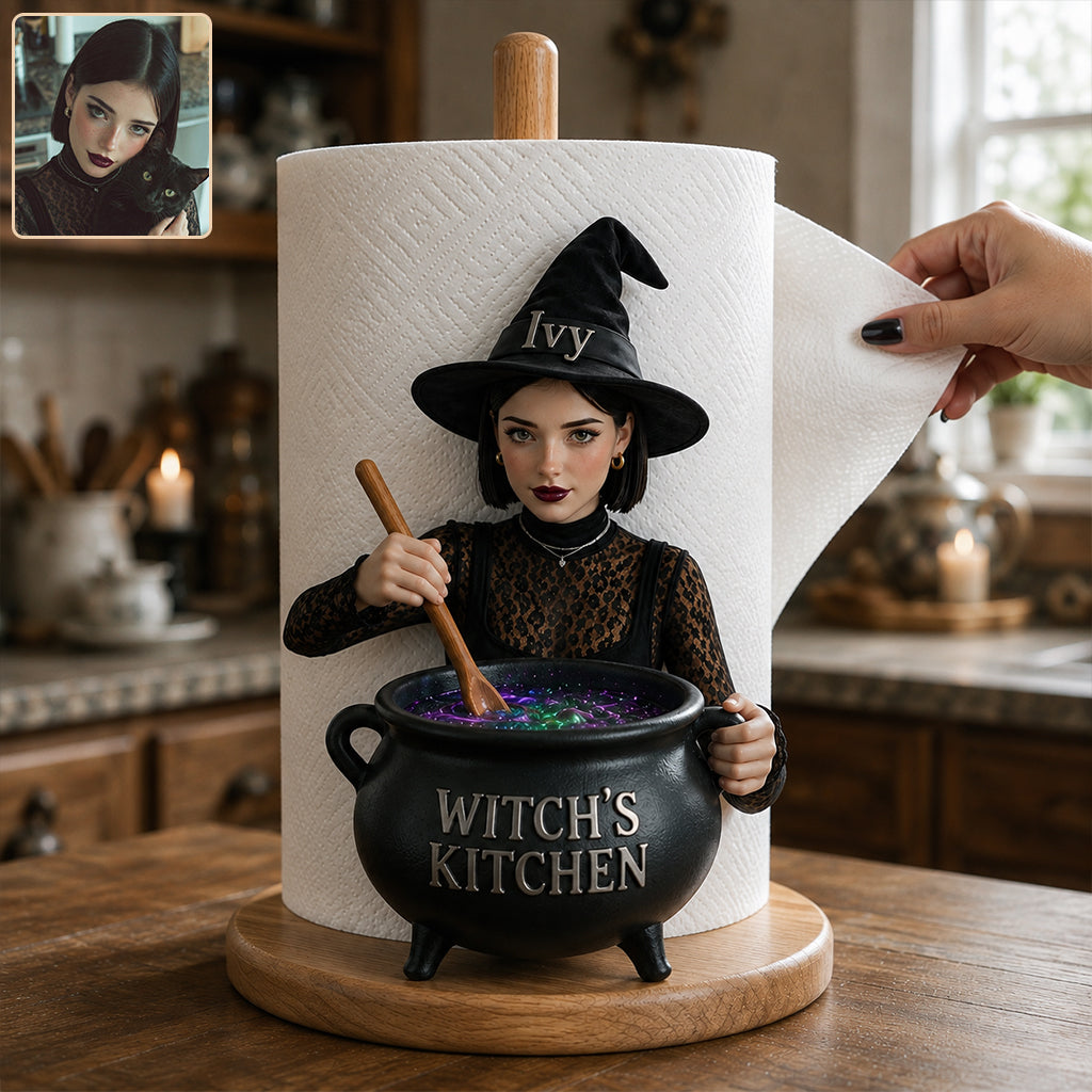 Witch's Kitchen - Personalized Witch Paper Towel Stand & Notebook & LED Acrylic Sign Gift Set