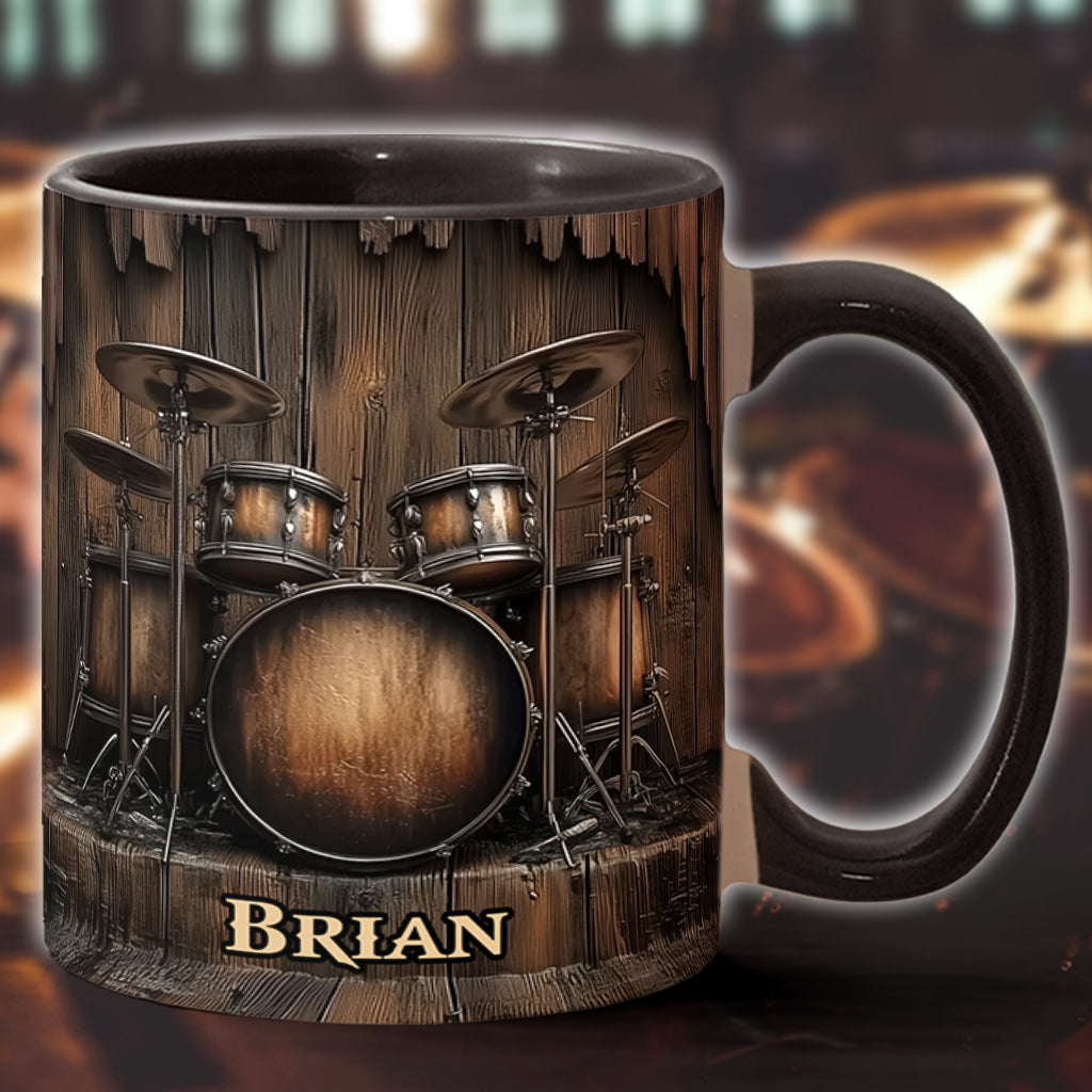 Vintage Drum-Themed Mug - Personalized Drummer Accent Mug