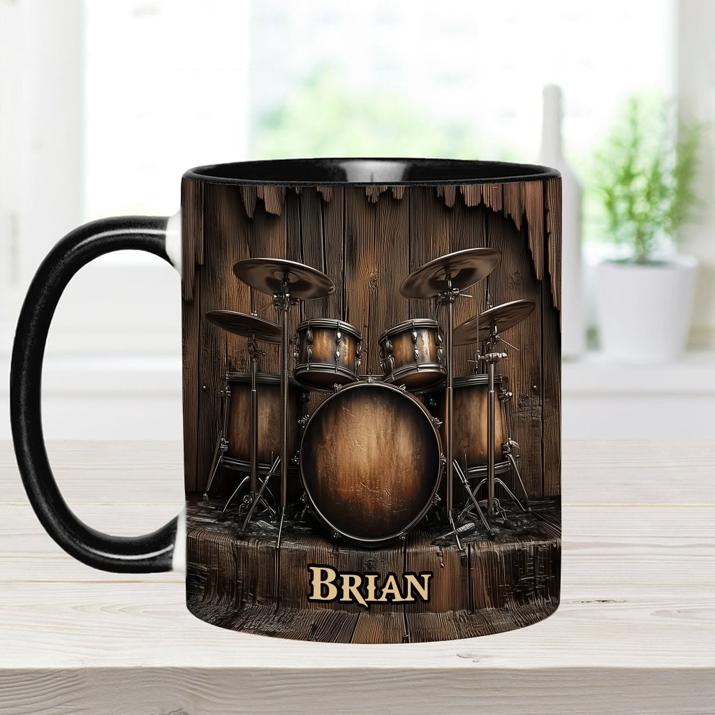 Vintage Drum-Themed Mug - Personalized Drummer Accent Mug