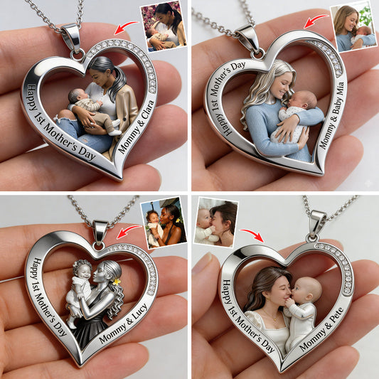 Happy 1st Mother's Day - Personalized Mother Shaped Metal Pendant Necklace