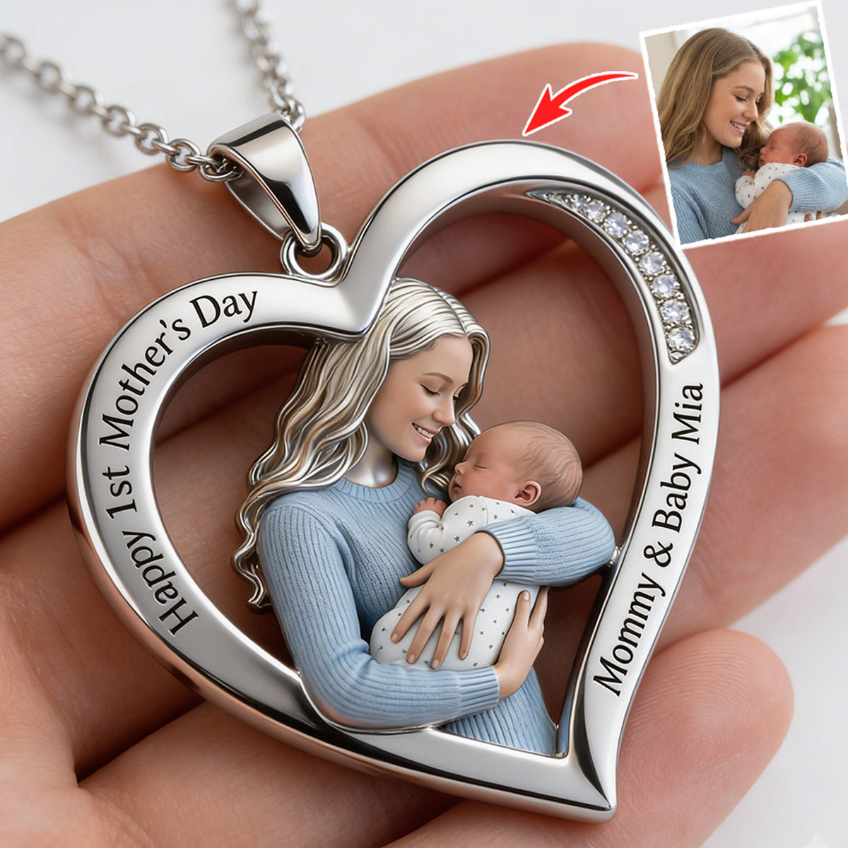 Happy 1st Mother's Day - Personalized Mother Shaped Metal Pendant Necklace