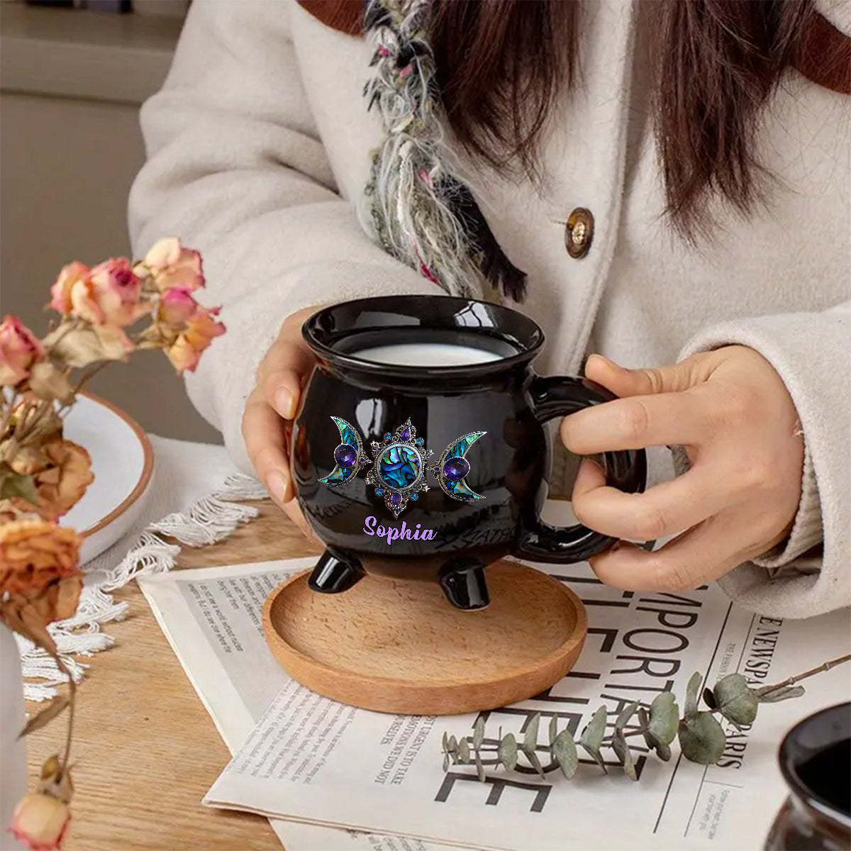 Beautiful Triple Moon - Personalized Witch Cauldron Mug