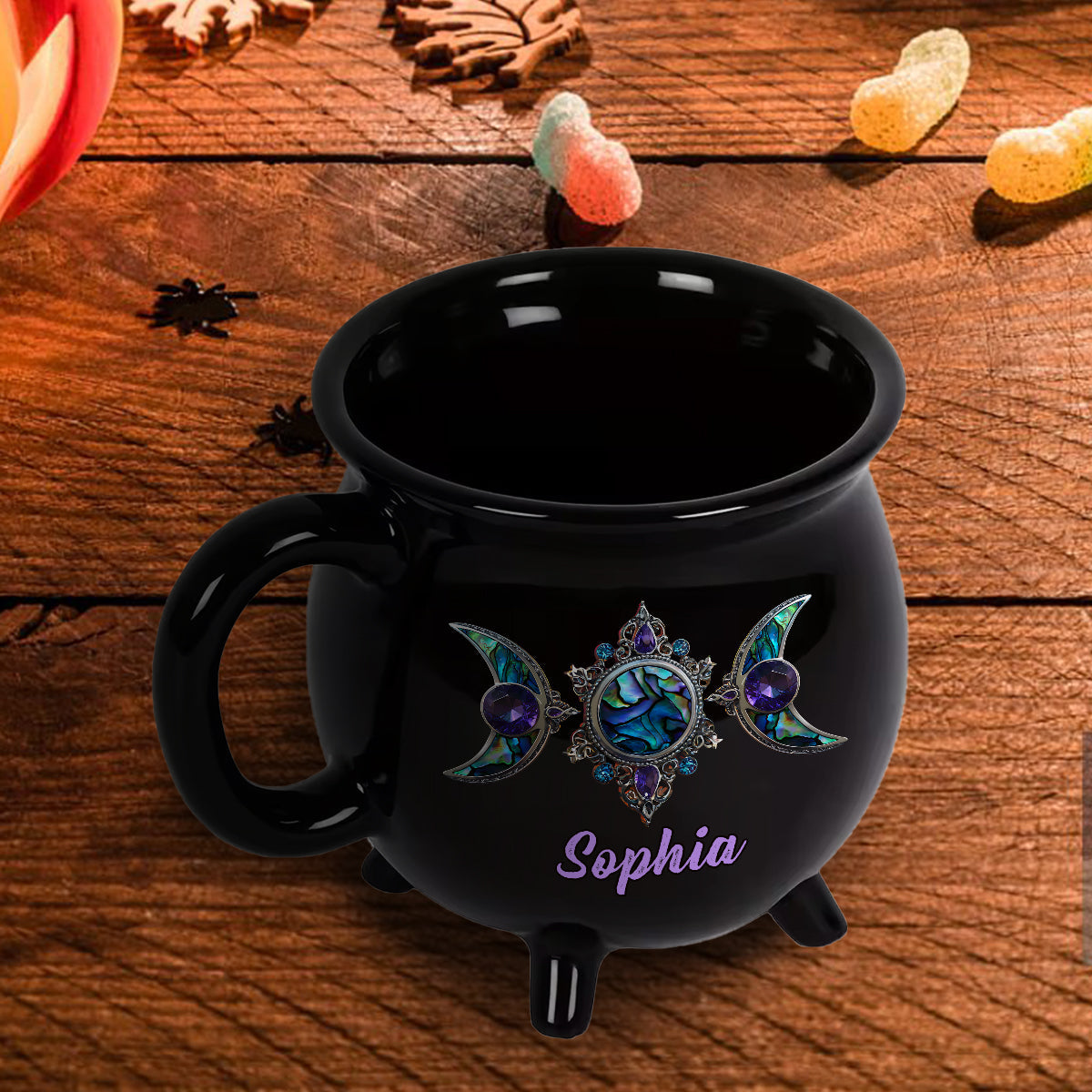 Beautiful Triple Moon - Personalized Witch Cauldron Mug