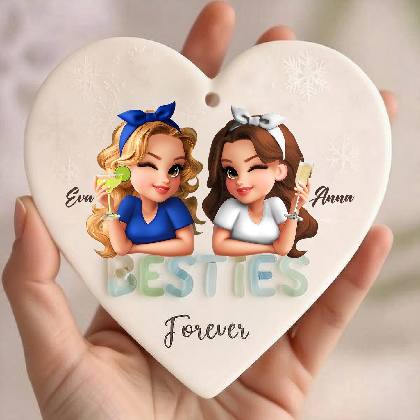 Besties Forever - Personalized Bestie Ceramic Heart Ornament