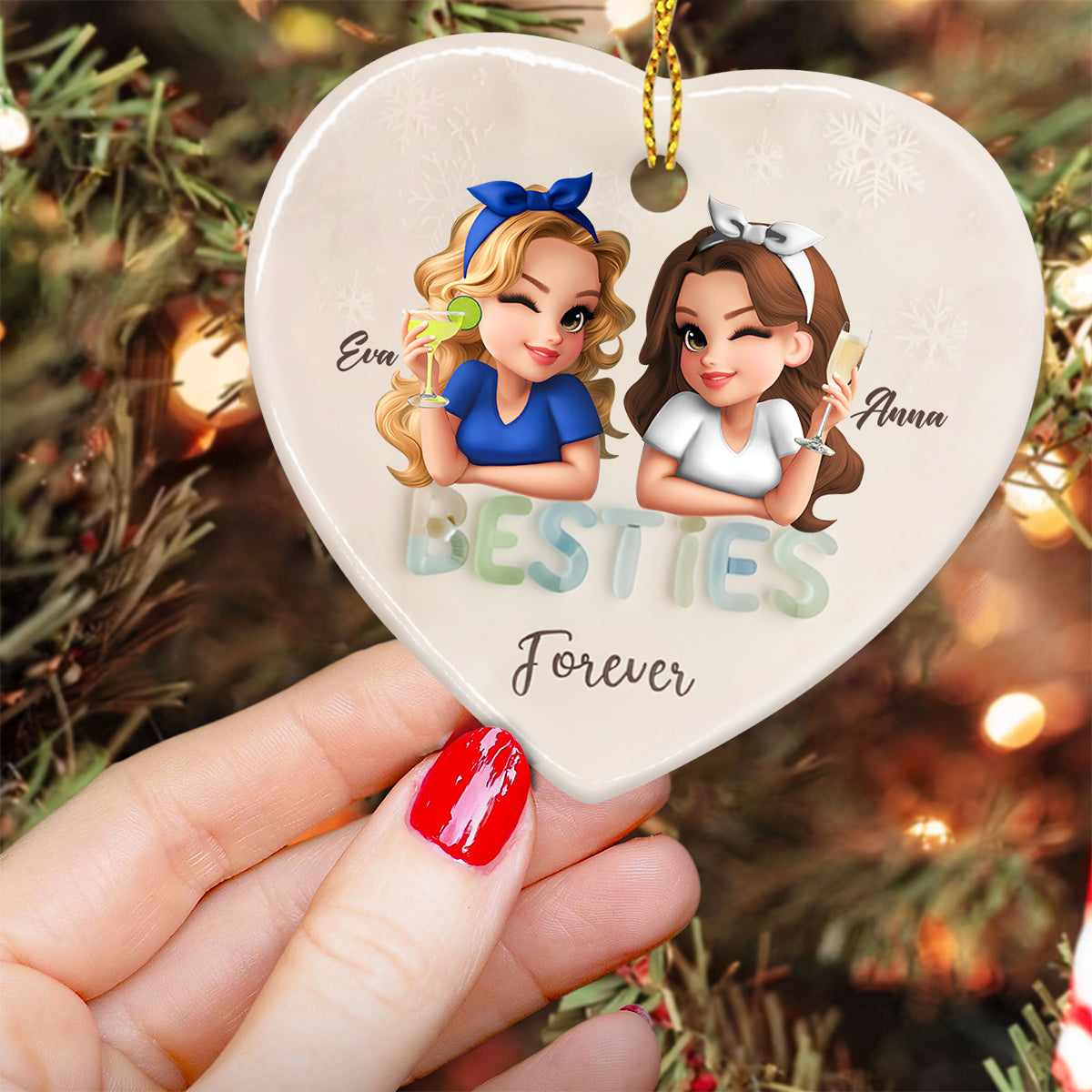 Besties Forever - Personalized Bestie Ceramic Heart Ornament
