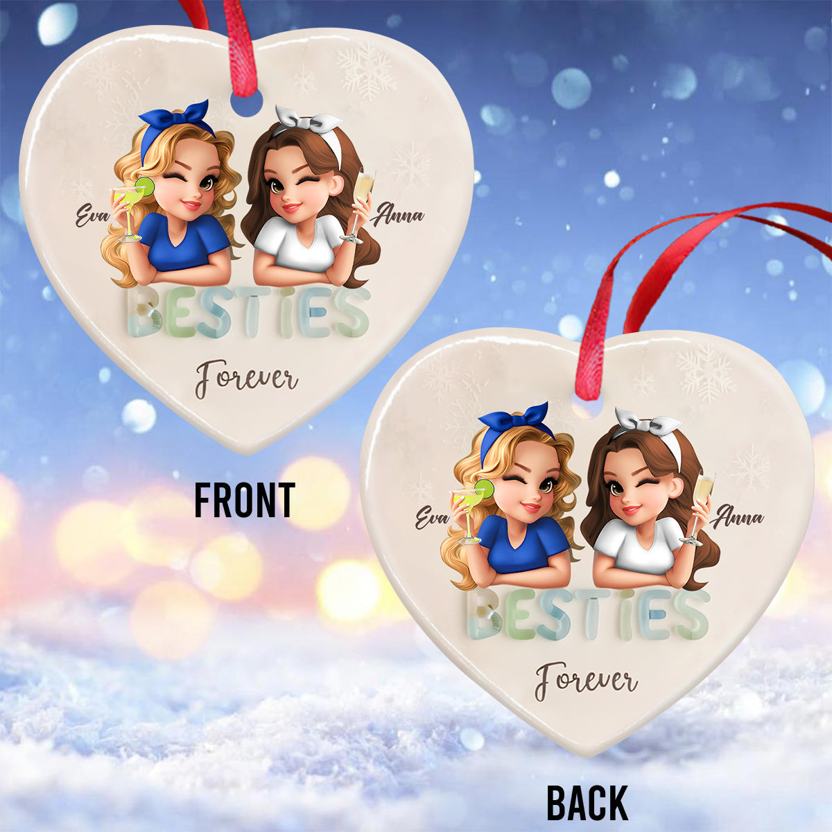 Besties Forever - Personalized Bestie Ceramic Heart Ornament