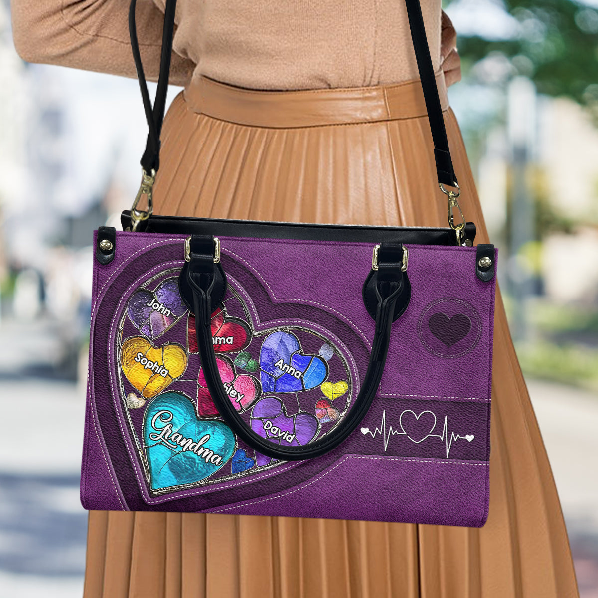 Grandma's Mom's Sweethearts - Personalized Grandma Leather Handbag