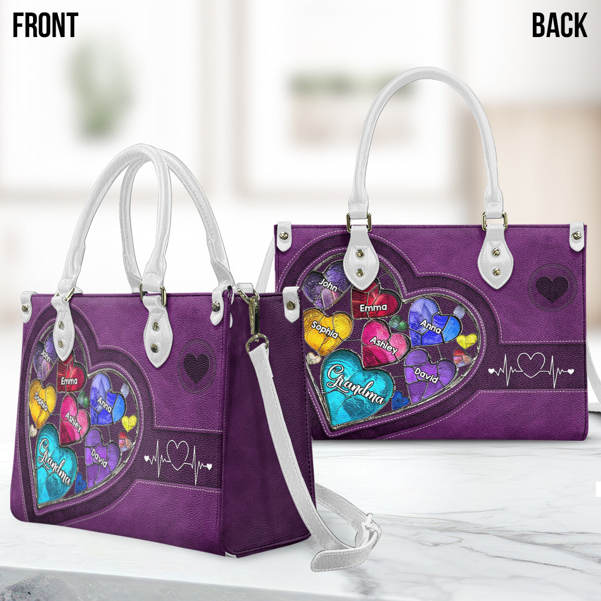 Grandma's Mom's Sweethearts - Personalized Grandma Leather Handbag