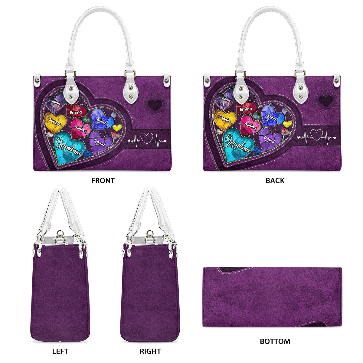 Grandma's Mom's Sweethearts - Personalized Grandma Leather Handbag