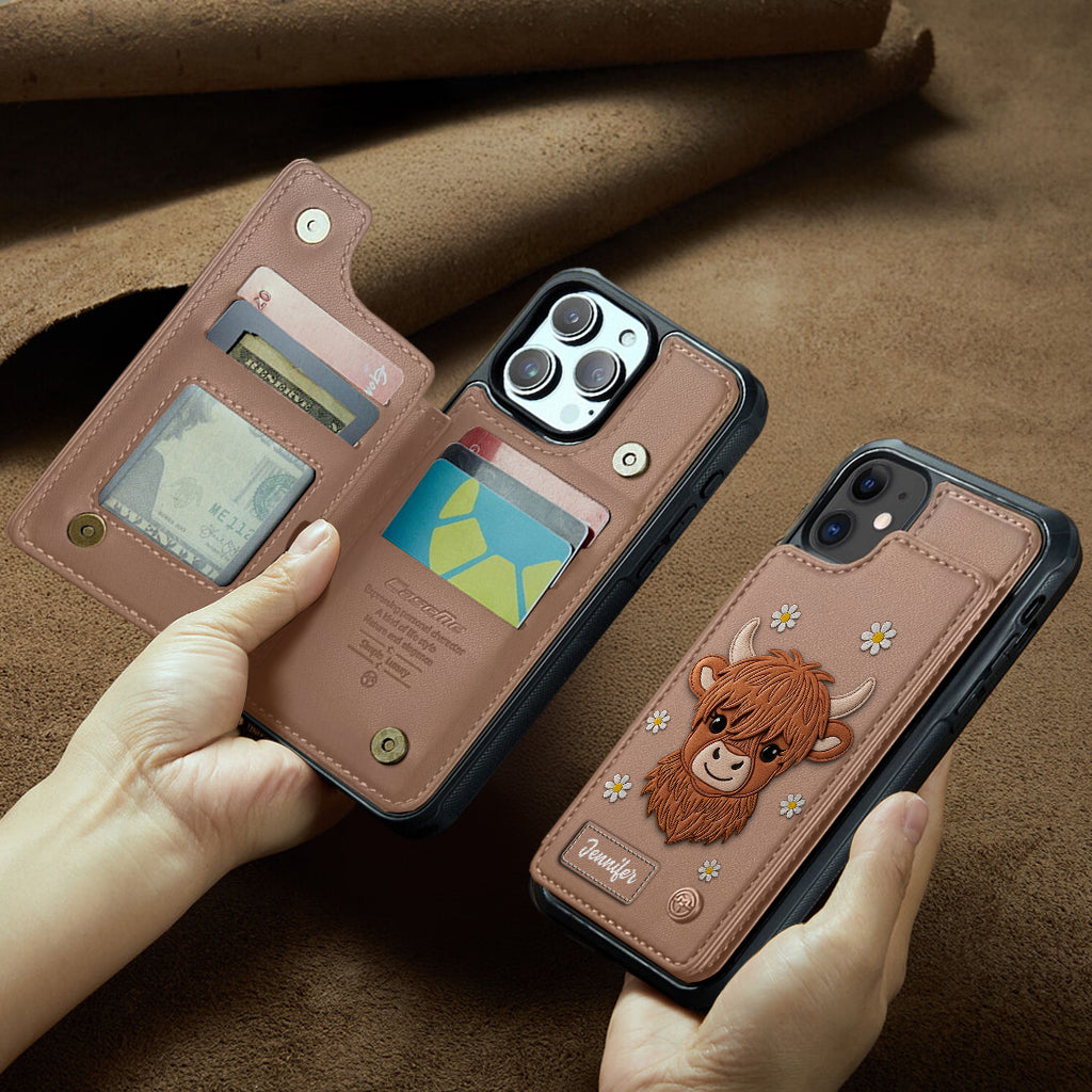 Adorable Highland Cow - Personalized Highland Cow Wallet Phone Case