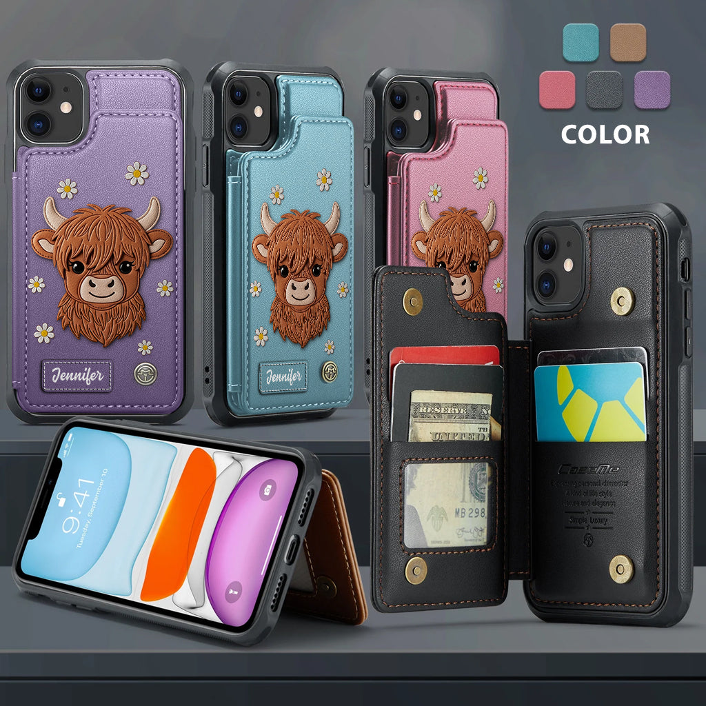 Adorable Highland Cow - Personalized Highland Cow Wallet Phone Case