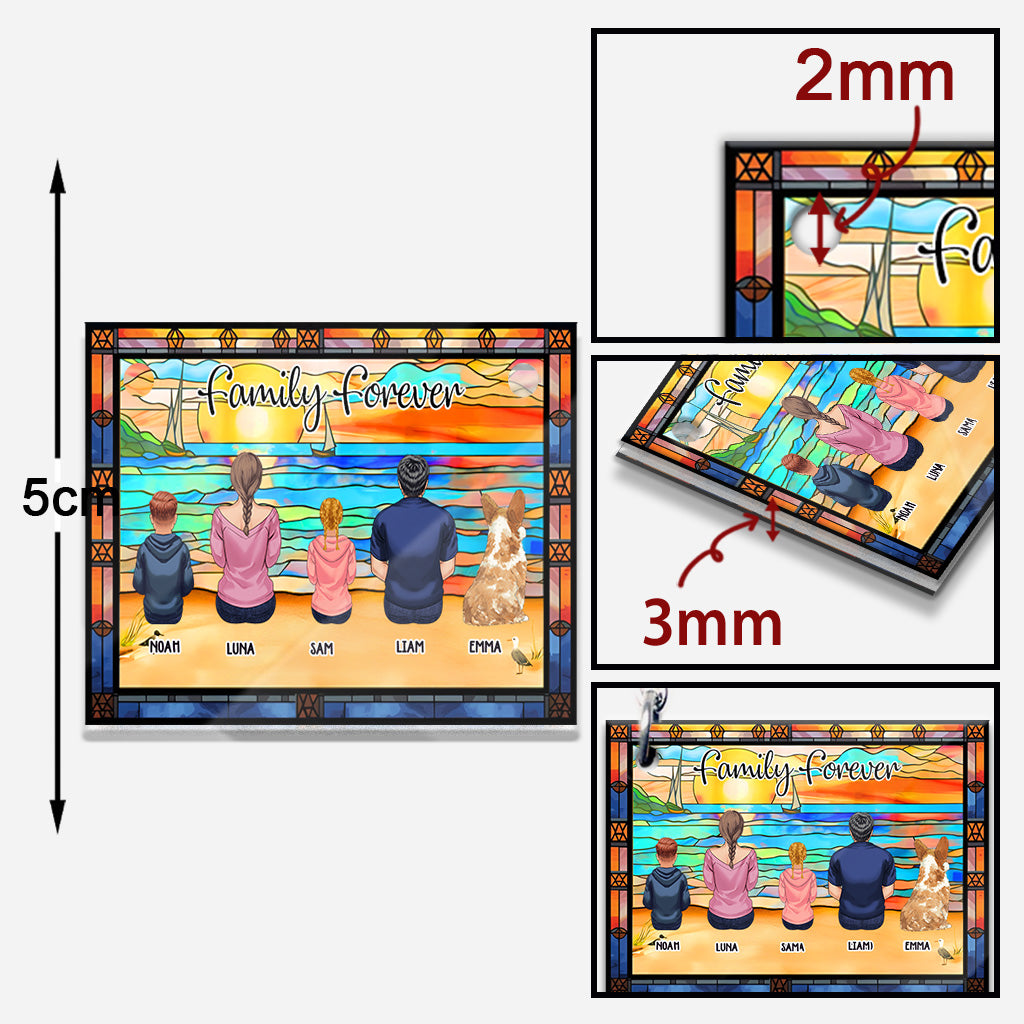 Family Sitting Back View Beautiful Ocean - Personalized Family Keychain