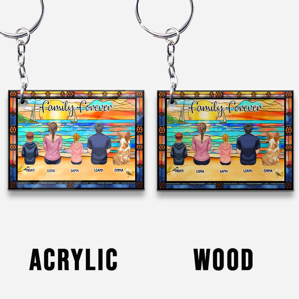 Family Sitting Back View Beautiful Ocean - Personalized Family Keychain