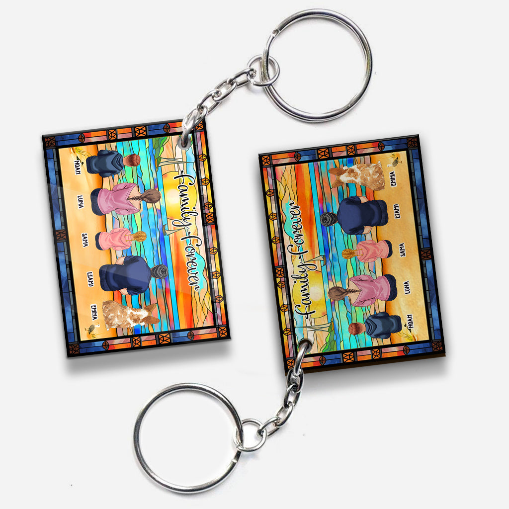 Family Sitting Back View Beautiful Ocean - Personalized Family Keychain
