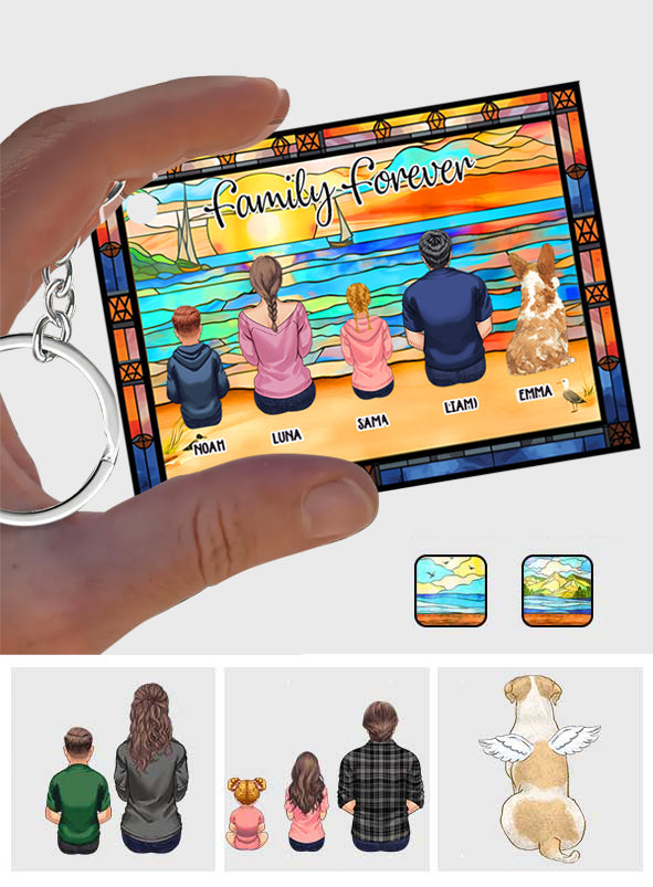 Family Sitting Back View Beautiful Ocean - Personalized Family Keychain