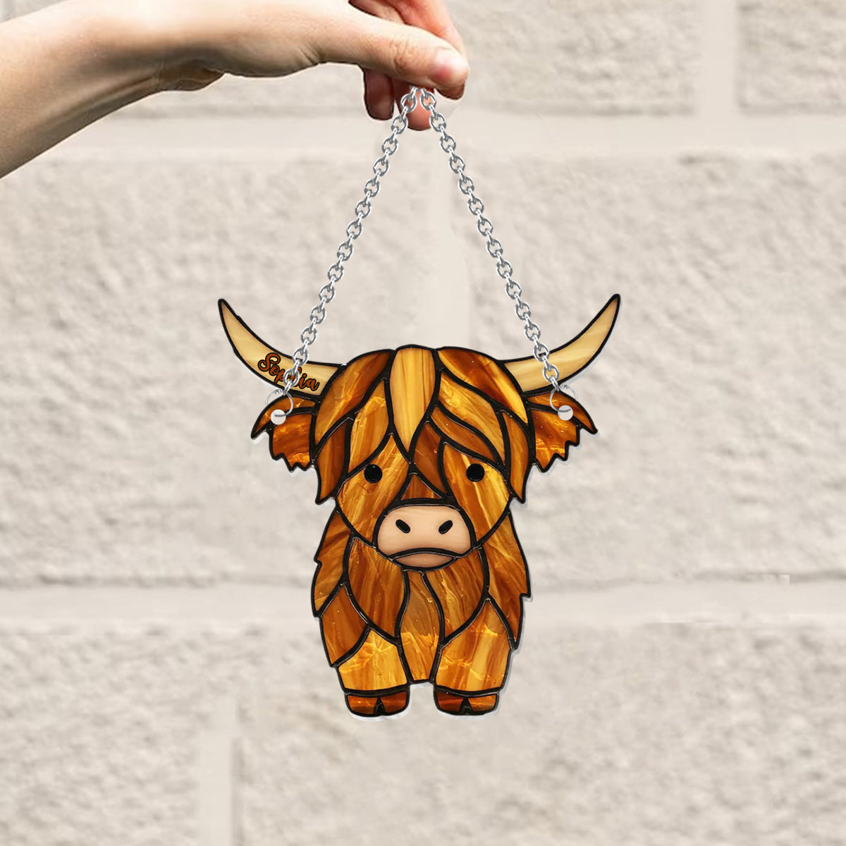 Adorable Highland Cow - Personalized Highland Cow Window Hanging Suncatcher Ornament