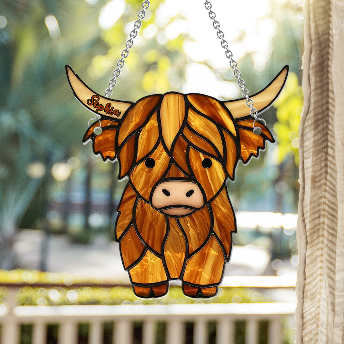 Adorable Highland Cow - Personalized Highland Cow Window Hanging Suncatcher Ornament
