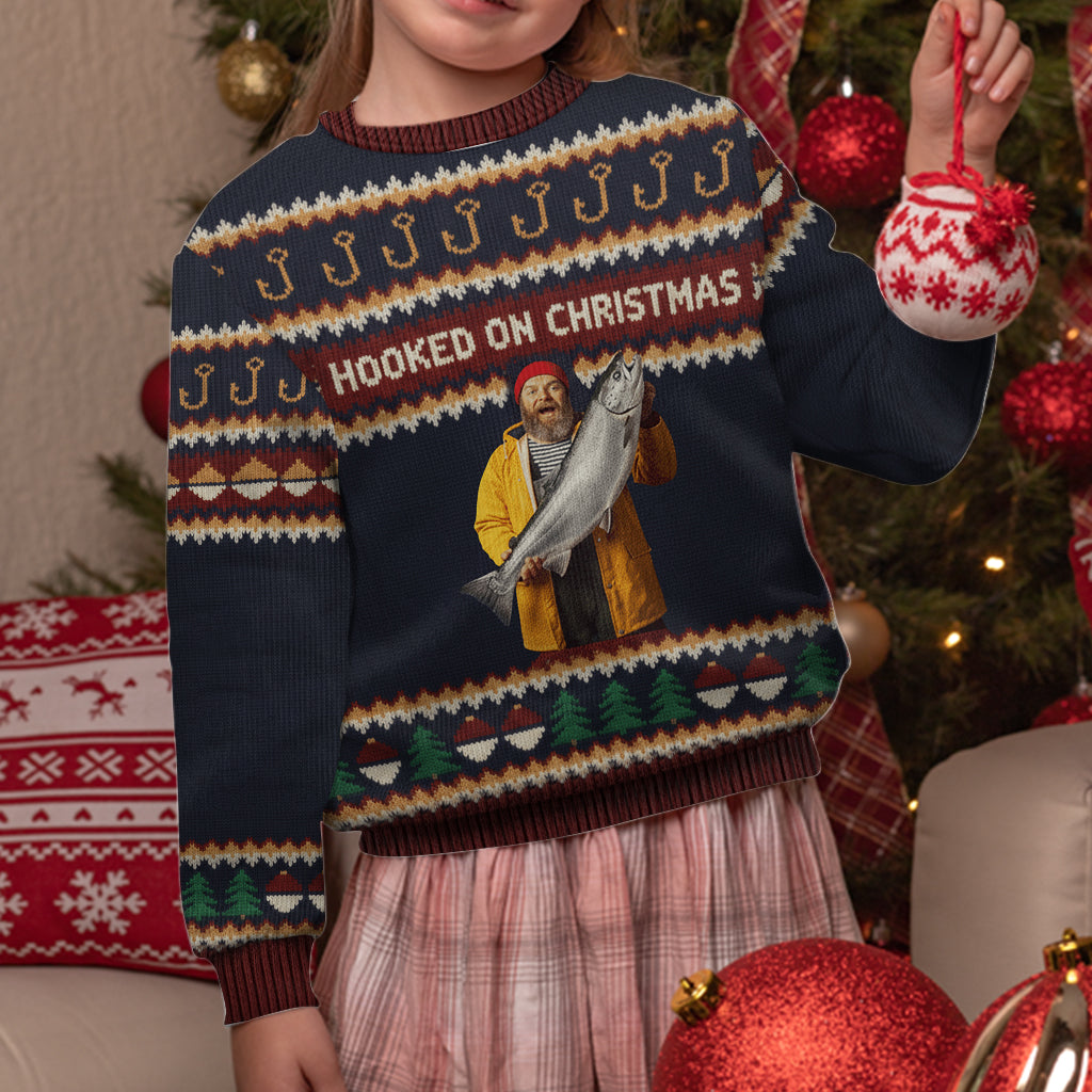Hooked on Christmas - Personalized Fishing Ugly Sweater