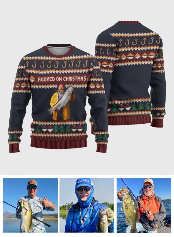 Hooked on Christmas - Personalized Fishing Ugly Sweater