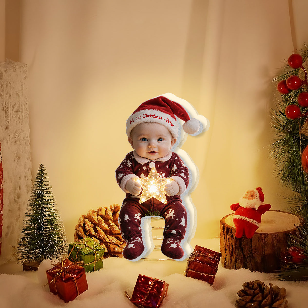 Merry Christmas - Personalized Kid LED Light Tree Topper