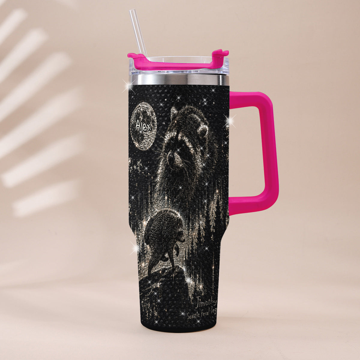 Vintage Jimothy Raccoon - Personalized Raccoon Rhinestone Tumbler With Plush Charm