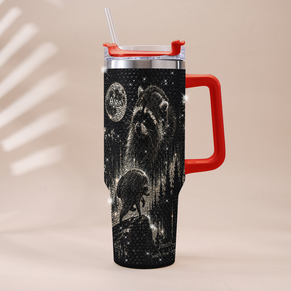 Vintage Jimothy Raccoon - Personalized Raccoon Rhinestone Tumbler With Plush Charm