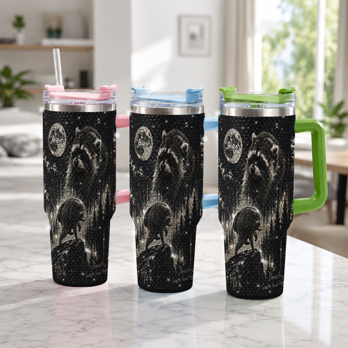 Vintage Jimothy Raccoon - Personalized Raccoon Rhinestone Tumbler With Plush Charm