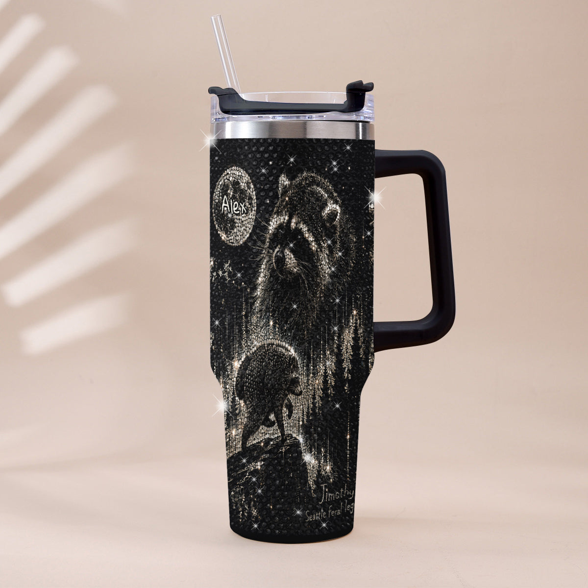 Vintage Jimothy Raccoon - Personalized Raccoon Rhinestone Tumbler With Plush Charm