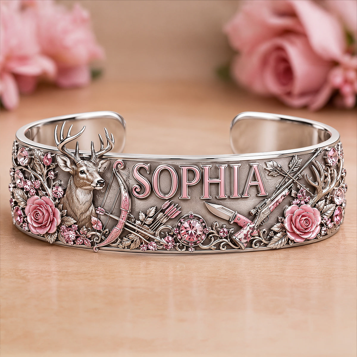 Love Hunting - Personalized Hunting Shaped Cuff Bracelet