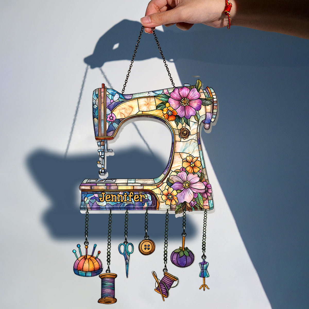Beautiful Sewing Machine - Personalized Sewing Window Hanging Suncatcher With Charms