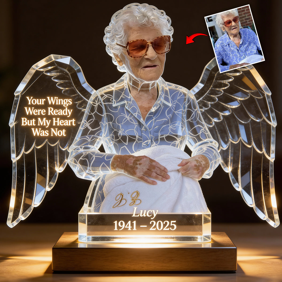 Your WIngs Were Ready - Personalized Memorial Acrylic LED Night Light