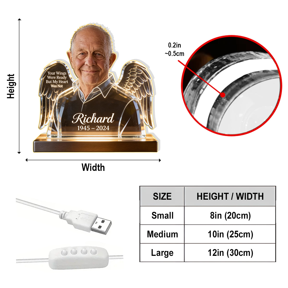 Your WIngs Were Ready - Personalized Memorial Acrylic LED Night Light