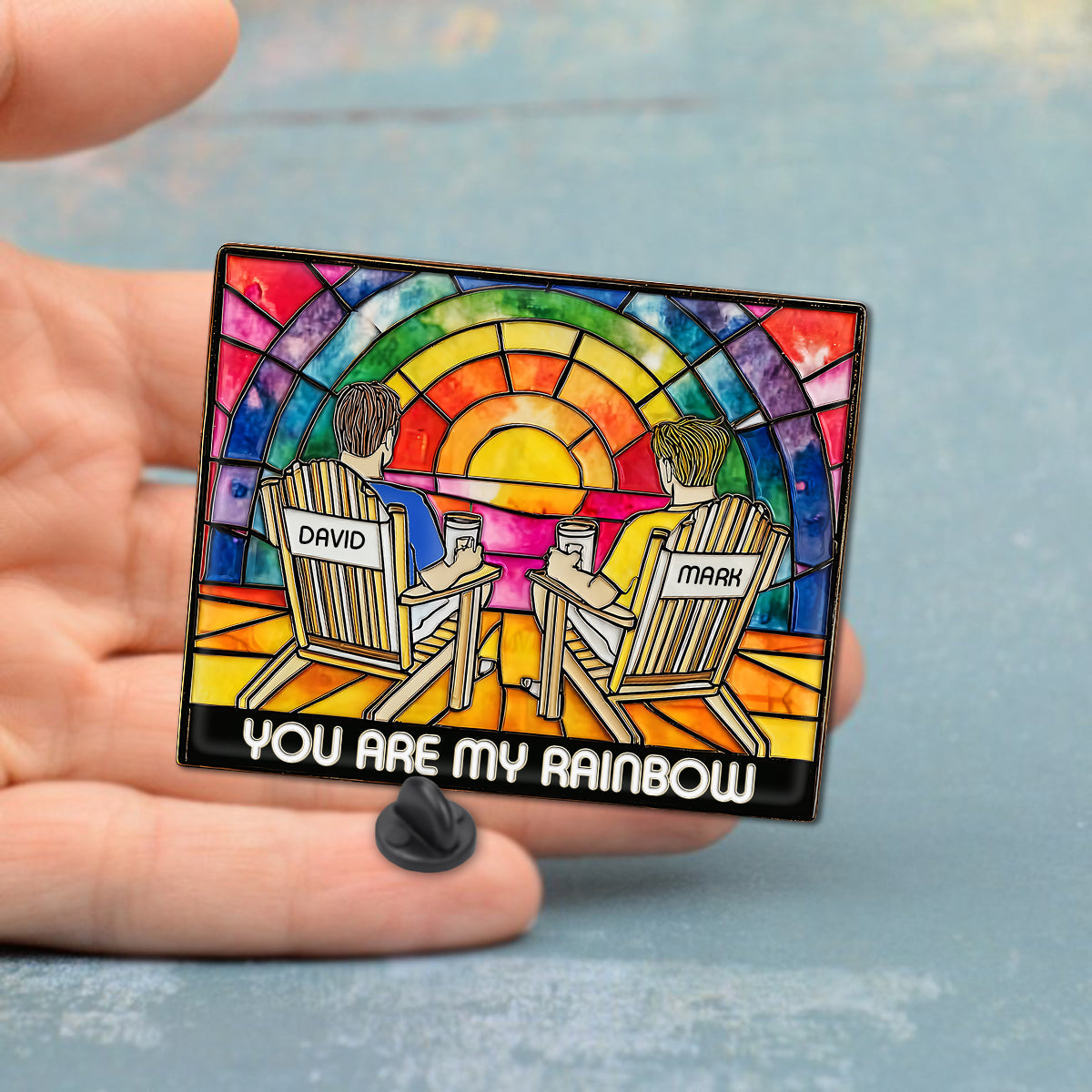 Rainbow Couple Love - Personalized LGBT Support Pin