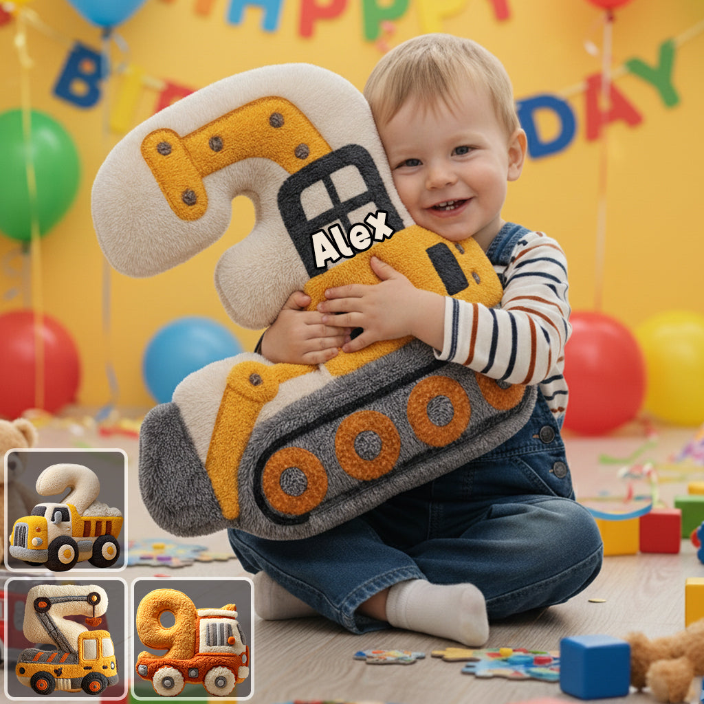 Birthday Gift Construction Machines - Personalized Kid Shaped Pillow